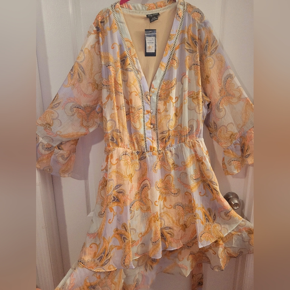 🥭🪻City Chic Pastel Floral Midi Dress - Picture 5 of 16